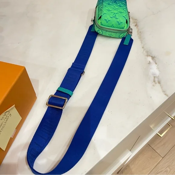 LOUIS VUITTON Virgil Abloh Blue & Neon Green Monogram Illusion Leather Flat - Picture 5 of 11